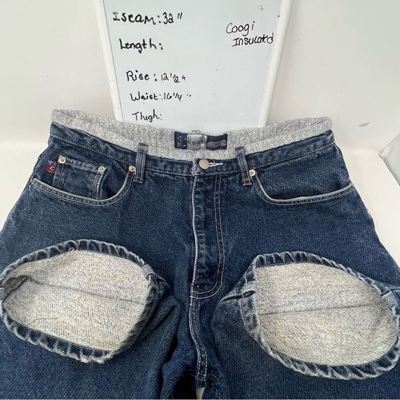 Y2K COOGI Thermal Lined Dark Wash Straight Leg Denim Blue Jeans Size 32 X 32 - Picture 4 of 15
